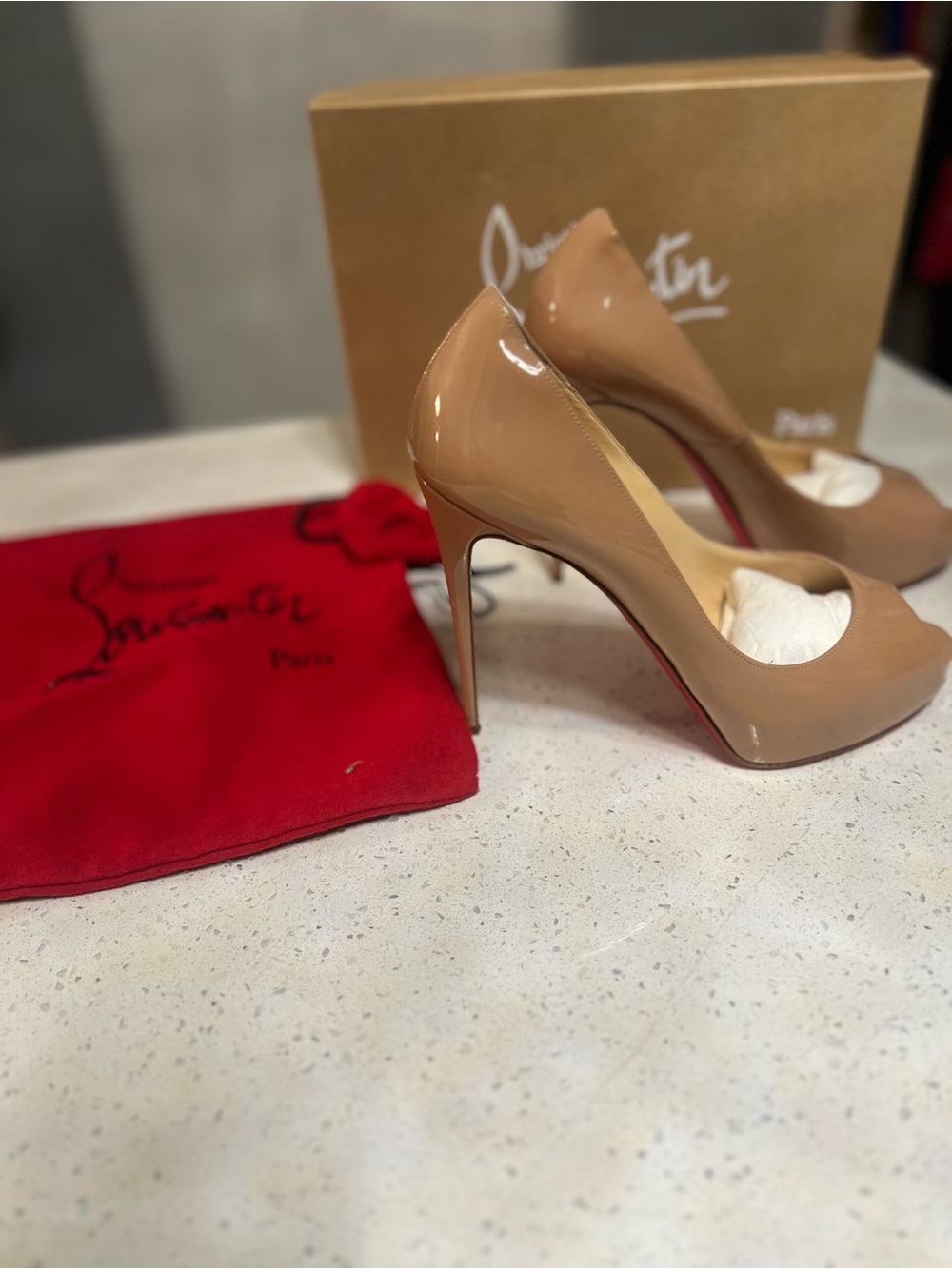 Christian Louboutin Nude Patent Leather Pointed-Toe Stilettos